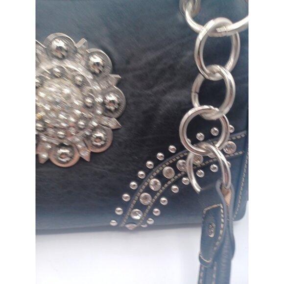 Montana West Black Western Bling Black Crystal Concho Conceal Carry Gun Handbag - Picture 8 of 16